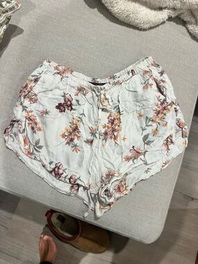 Brandy Melville White Floral Drawstring Shorts